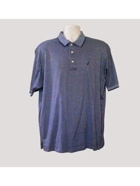 Nautica Polo Shirt Mens XL Blue Embroidered Logo Shirt Geometrics Cotton